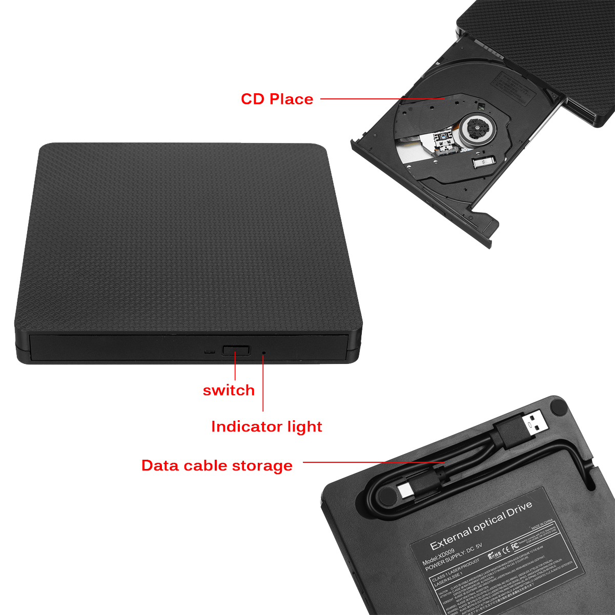 USB 3.0 Type-C External Optical Drive DVD-RW Player CD DVD Burner Writer Rewriter Data Transfer for PC Laptop OS Windows 7/8/10