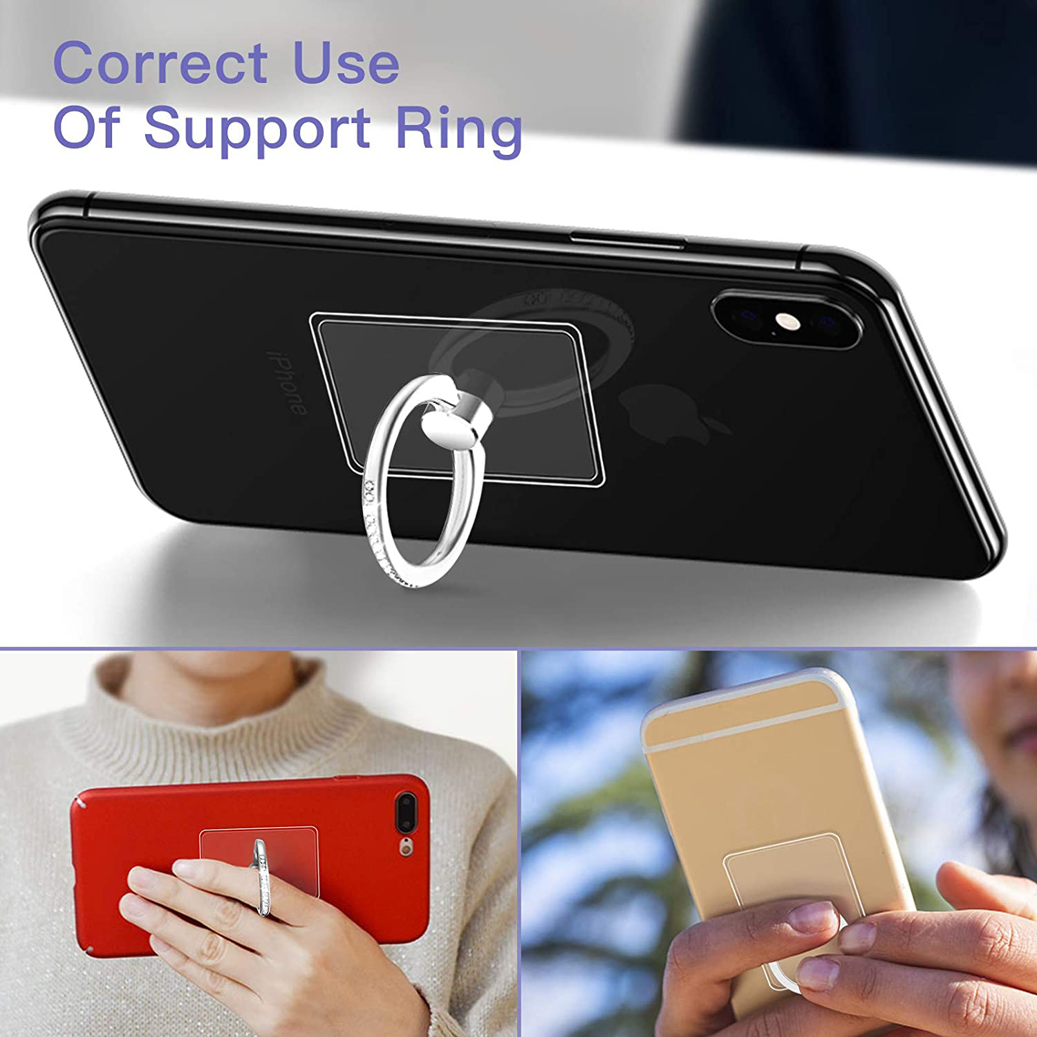 Bakeey Transparent Phone Ring Holder Stand 360 Degree Rotation Diamond Decoration Finger Grip Desk