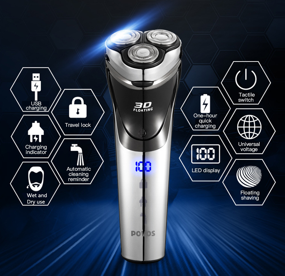 

POVOS PW826 USB Charge Rechargeable Electric Shaver for Men
