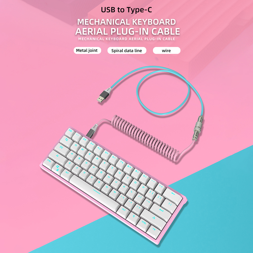 2.2m Mechanical Keyboard Coiled Cable DIY Handmade Woven/TPE Cable with USB Type-C Interface Data Cable