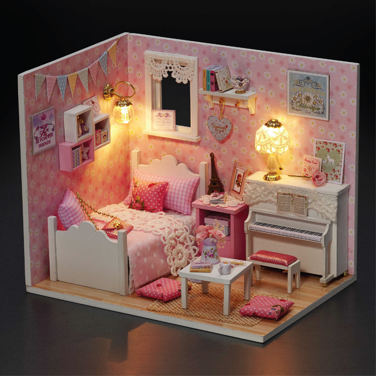 3D de madeira faça você mesmo à mão montar Boneca Kit em miniatura de casa com móveis LED Coleção de presentes educativos leves para crianças