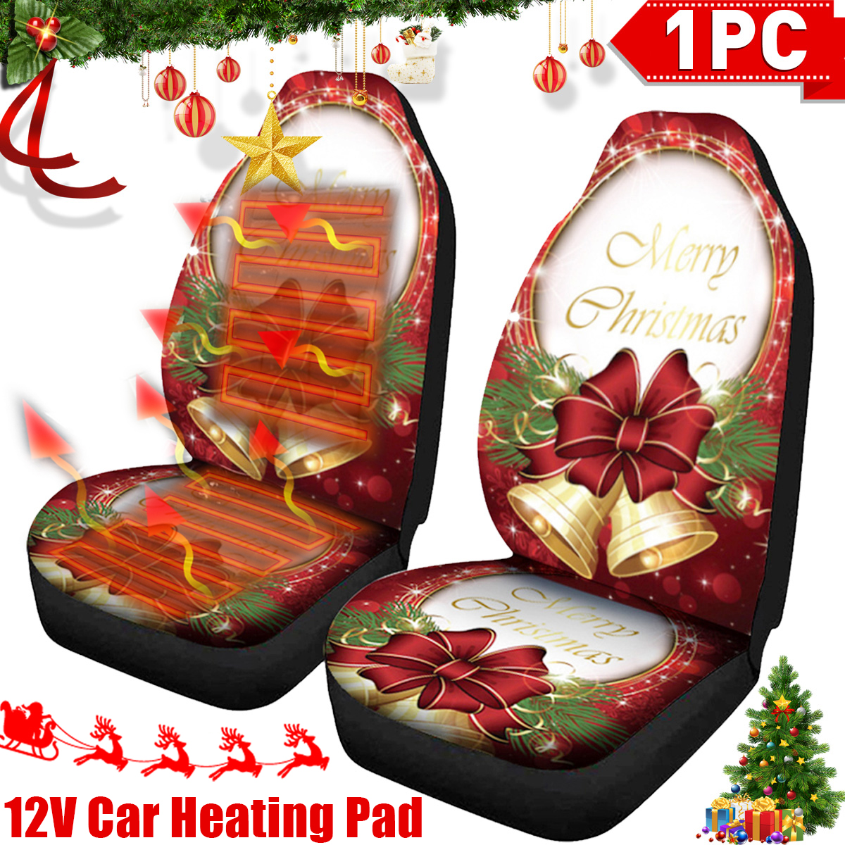 12V Universal Car Vehicle Heated Seat Cover Heating Cushion Heater Warm Pad Christmas