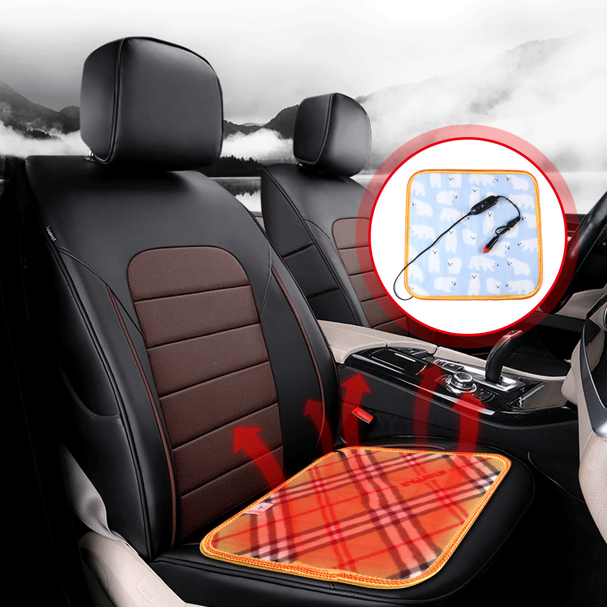 

45*45cm Car Plush Cloth Heated Seat Cushion Seat Warmer Winter Household Cover Electric Heating Mat