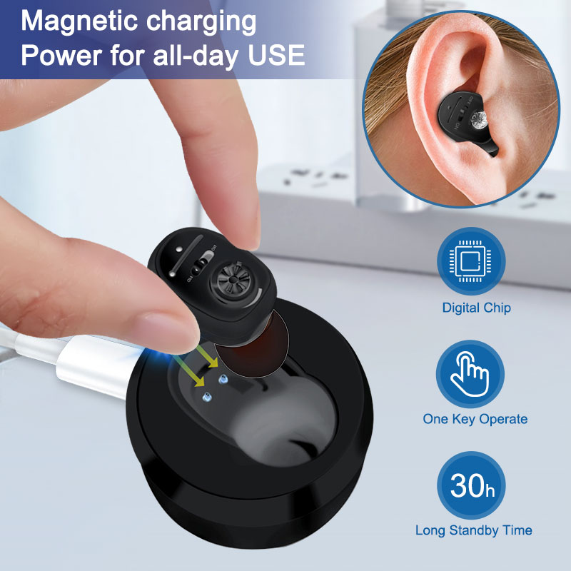 Mini Rechargeable Middle-aged and Elderly Hearing Aids Earphone Rechargeable In-ear Sound Amplifier for Moderate to Severe Sound Loss People