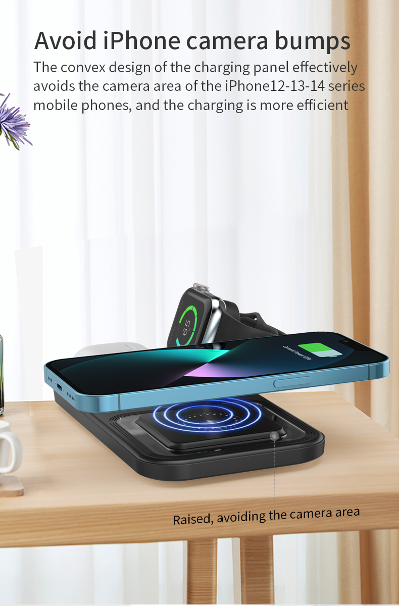 Bakeey 3 in 1 15W Wireless Charger Desktop Stand Holder Fast Charging Foldable Bedside Universal Wireless Charger for iPhone 14 Pro Max for Apple Watch for Earphone