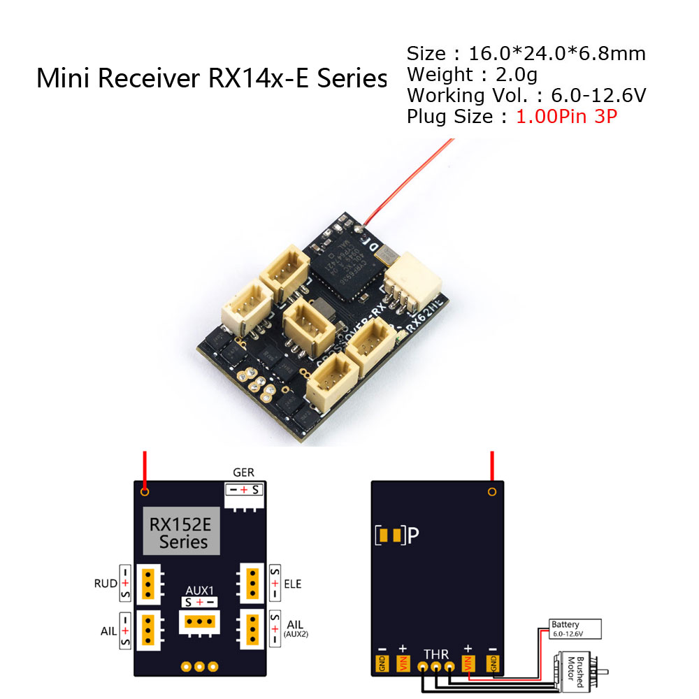 AEORC RX155-E/TE 2.4GHz 7CH Mini RC Receiver with Telemetry Integrated 2S 7A Brushless ESC Supports FrSky D16 for RC Drone - Photo: 2