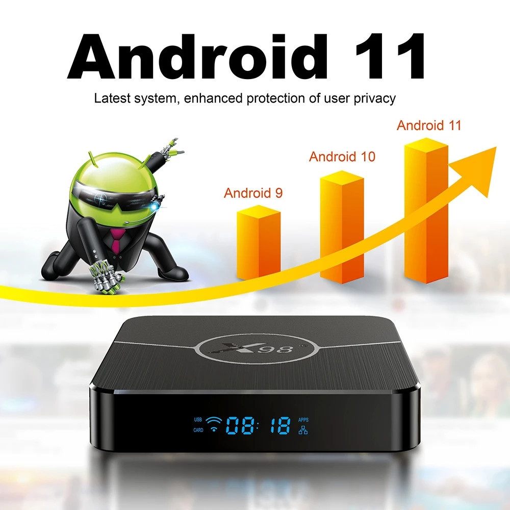 X98 Plus Amlogic S905W2 TV Box Android 11 Quad Core Support H.265 AV1 Wifi BT5.0 Youtube Media Player X98mini 4GB 32GB