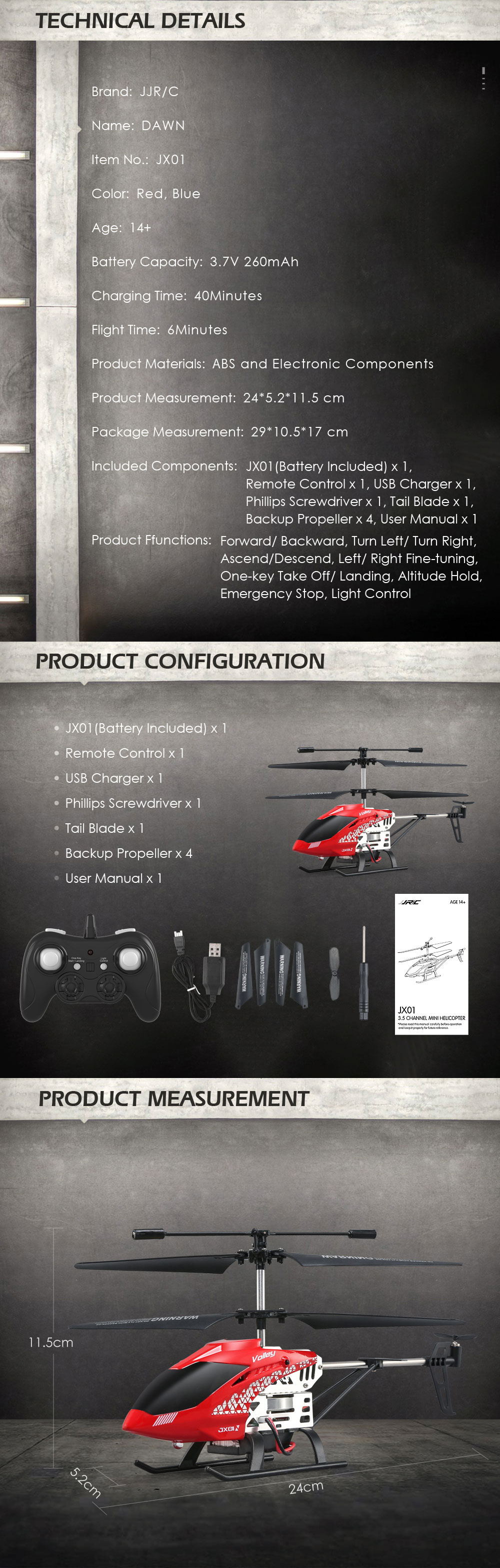 JJRC JX01 2.4G 3.5CH 6-Axis Gyro With Altitude Hold Alloy RC Helicopter - Photo: 9