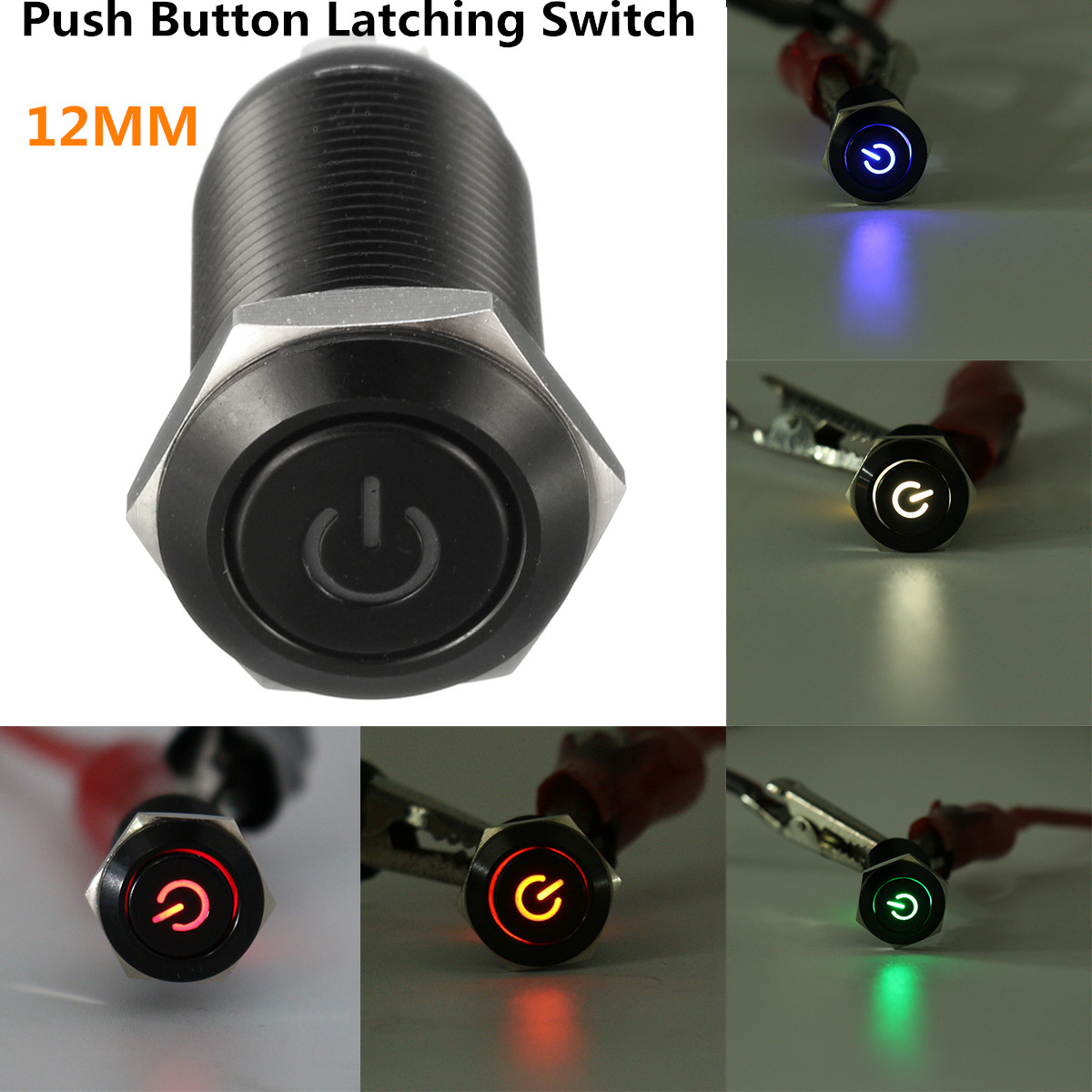 12V 4 Pin 12mm LED Light Metal Push Button Latching Power Switch