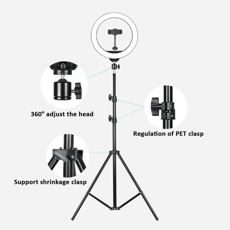 LED Ring Light Studio Fill Light Dimmable Lamp Tripod Stand Phone Clip For Photo Makeup Live Youtube Tiktok Streaming Broadcast