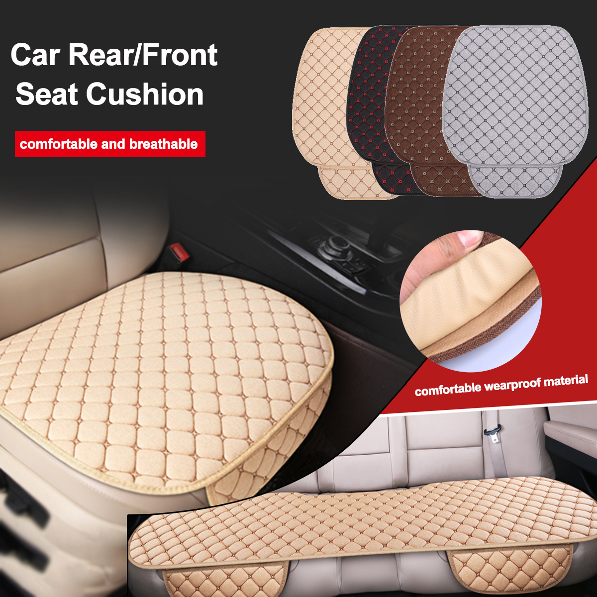 3pc Universal Breathable Fabric Car Rear/Front Seat Cover Cushion Pad Chair warm