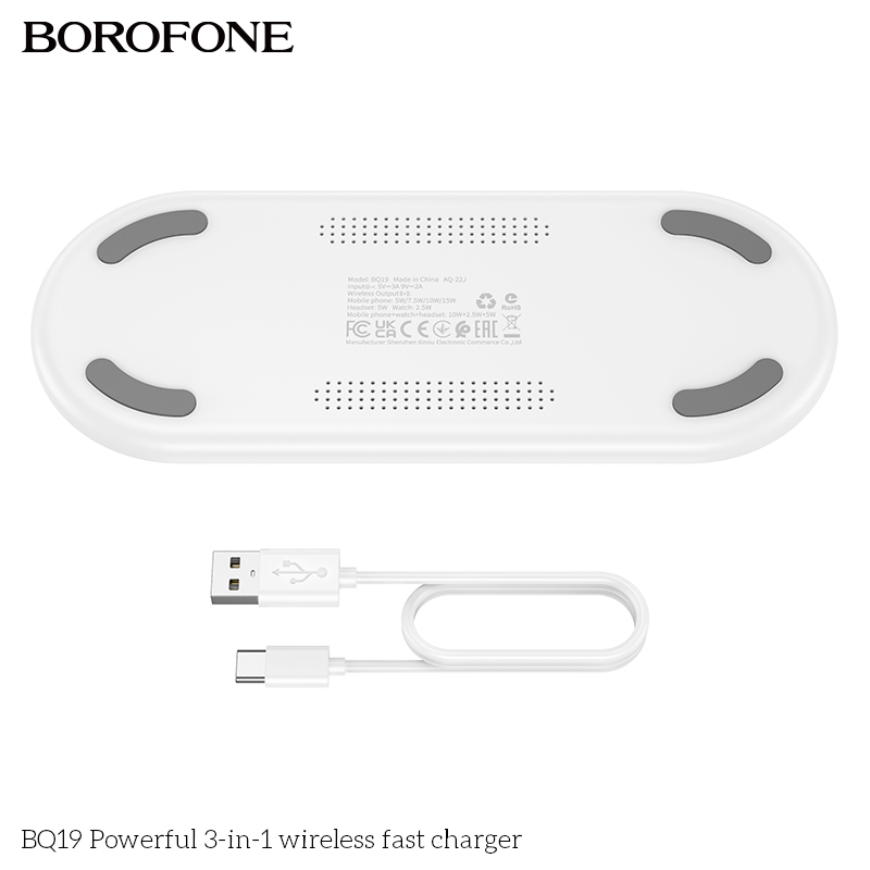 BOROFONE BQ19 Powerful 15W 3 in 1 Magnetic Wireless Fast Charger for Mobile Phone for TWS Headset for Watch