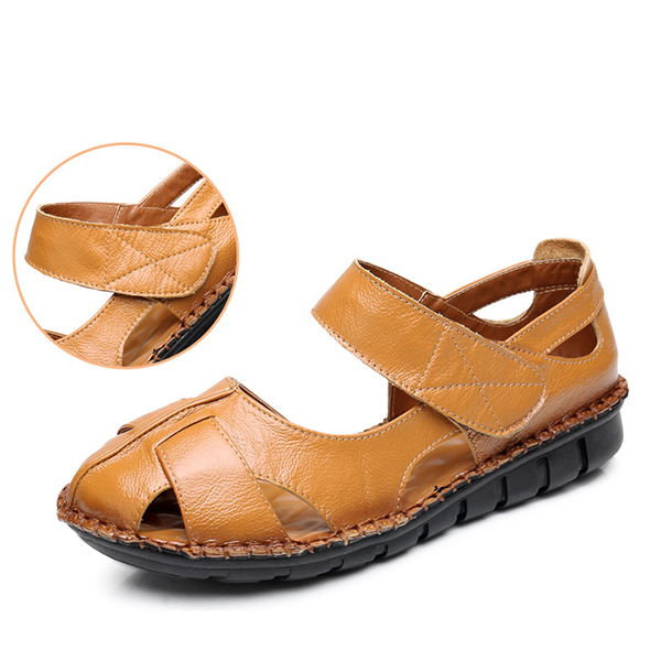 

SOCOFY Genuine Leather Shoe Hollow Out Breathable Hook Loop Sandals