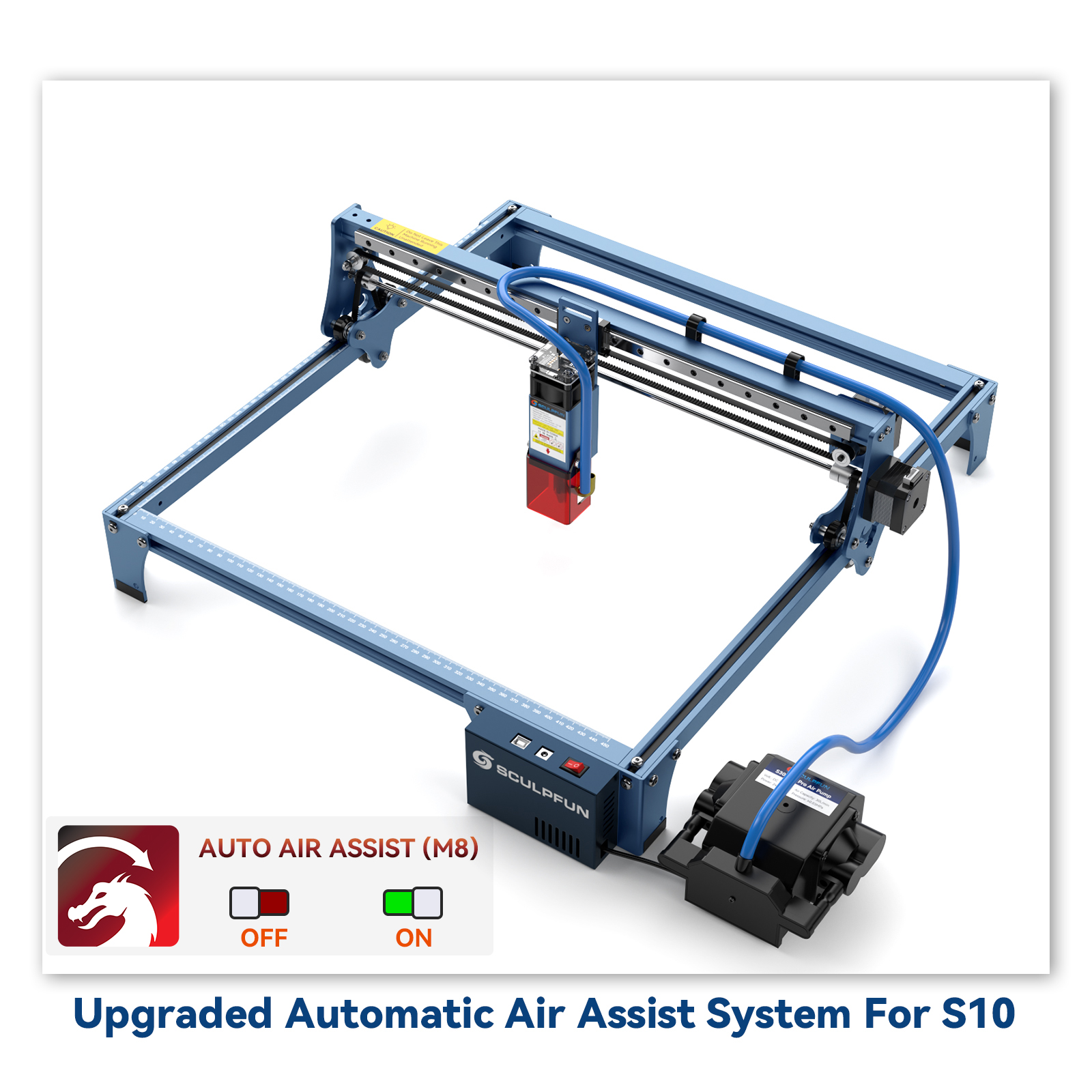 SCULPFUN Automatic Air Assist Kit 12V Version   Suitable for upgrading S9/S10 to S30 automatic air assist system, including 32bit automatic air assist mainboard, 30min/min automatic air pump, 12V/7A adapter, installation kit