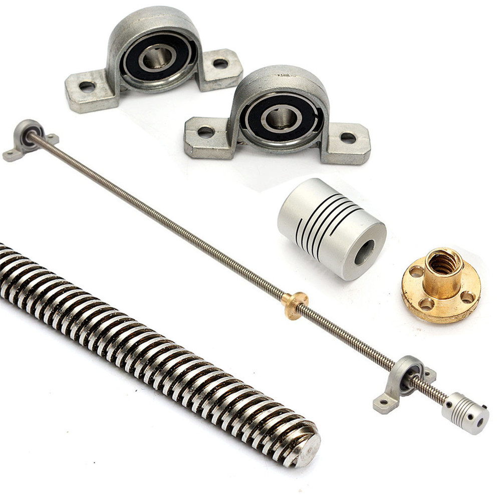 T8 800mm Stainless Steel Lead Screw Set with Shaft coupling and Mounting Support