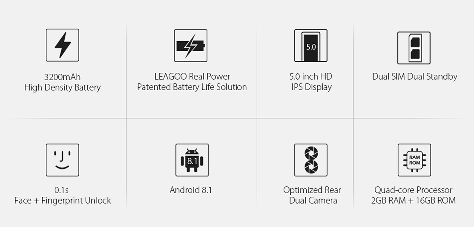 LEAGOO POWER 2 5.0 Inch Dual Rear Cameras 2GB RAM 16GB ROM MT6580A Quad Core 3G Smartphone