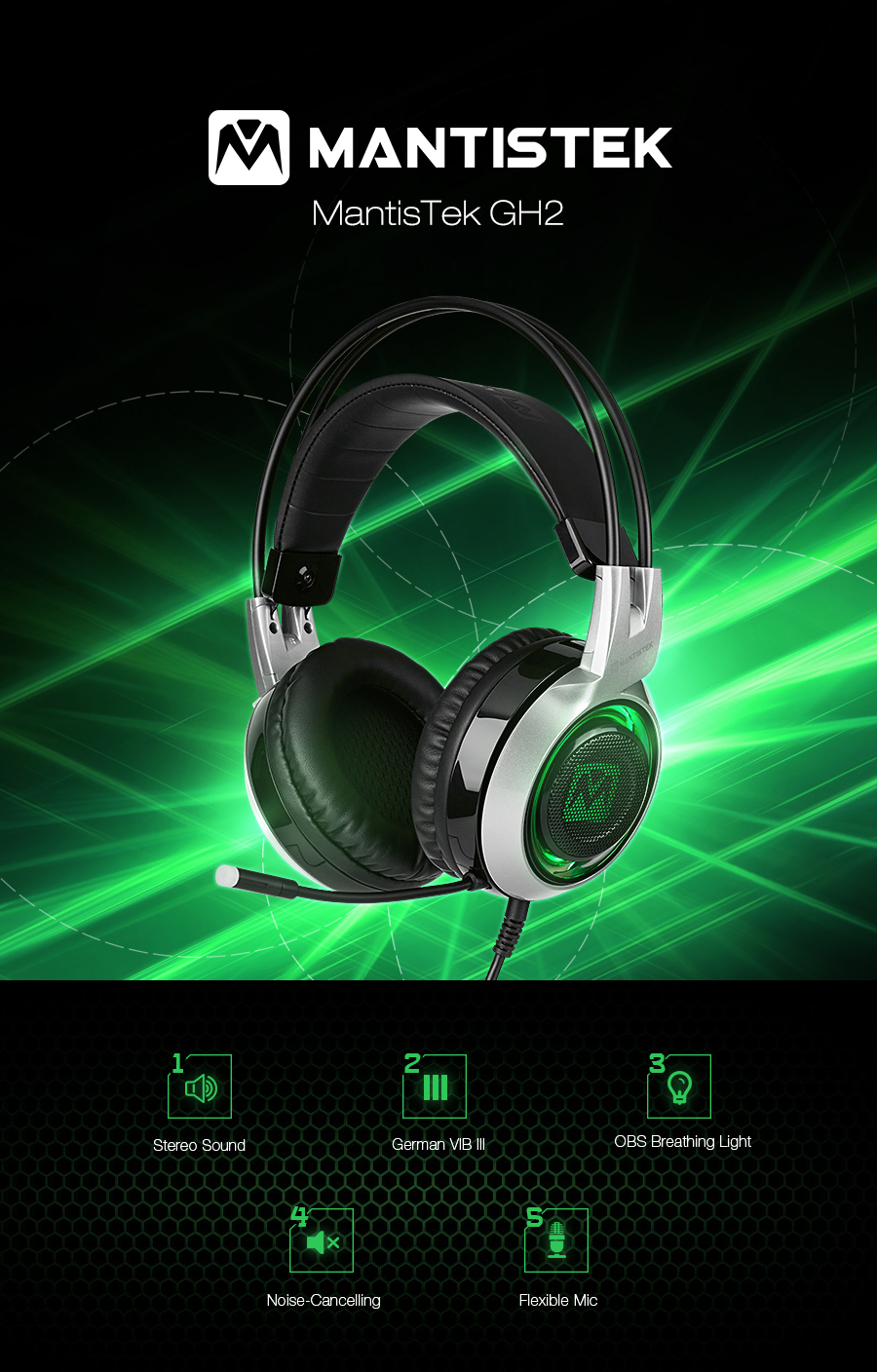 MantisTek® GH2 Smart Vibration Stereo Noise Canceling Gaming Headphone with Microphone 7