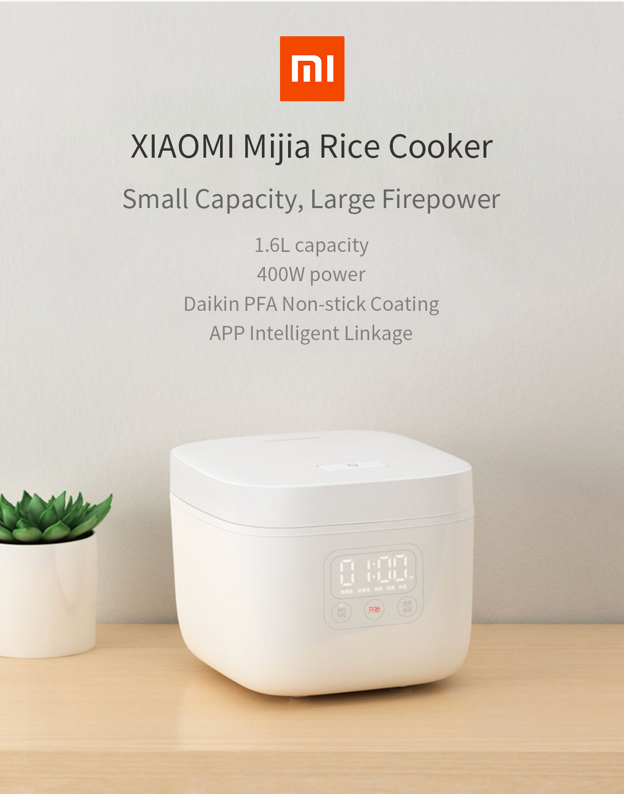 XIAOMI Mijia DFB201CM Small Rice Cooker 1.6L 400W APP Linkage Non-stick rice Cooker 61