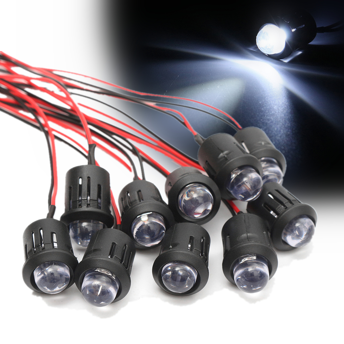 10Pcs 12V 10mm Ultra Bright Pre-wired Constant LEDs Water Clear LED 14