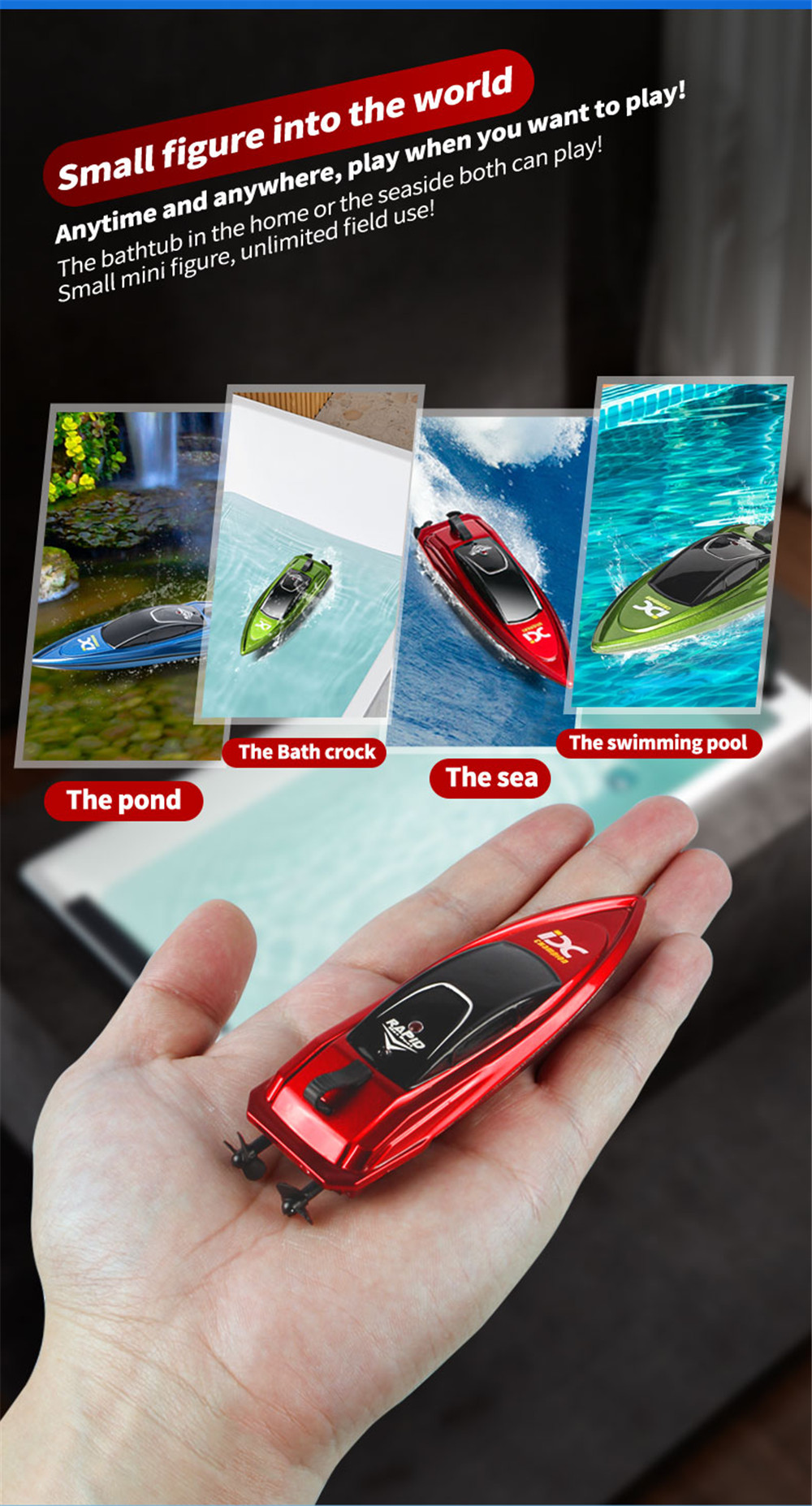 Mini Remote Control High Speed RC Boat Led Light Palm Speed Boat Summer Water Toy Pool Toy
