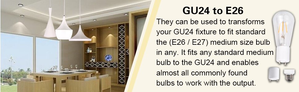 LUSTREON 2PCS 1000W 250V GU24 To E27 E26 Heat Resistant Bulb Lamp Adapter Socket 