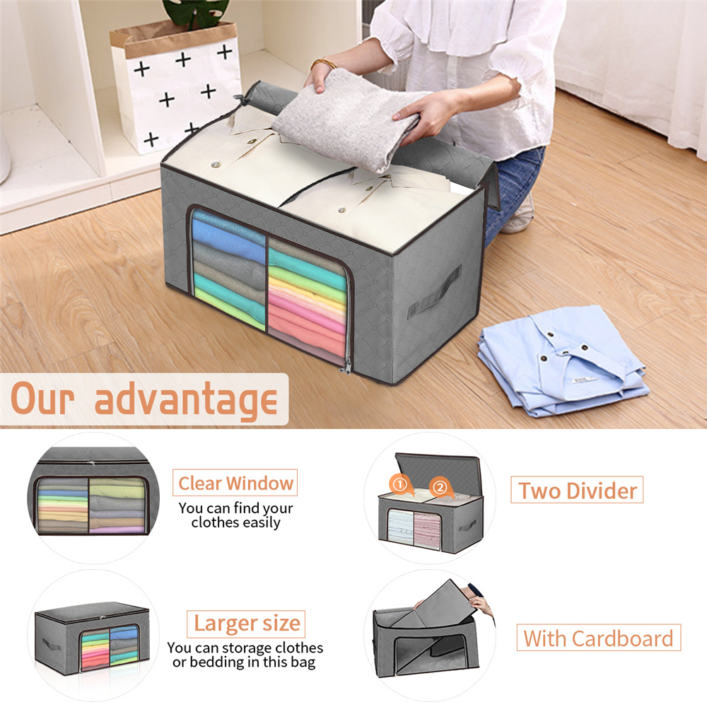 3PCS Clothes Storage Bag Window Compartment Non-woven Fabric Large Capacity Clothing Storage Bag