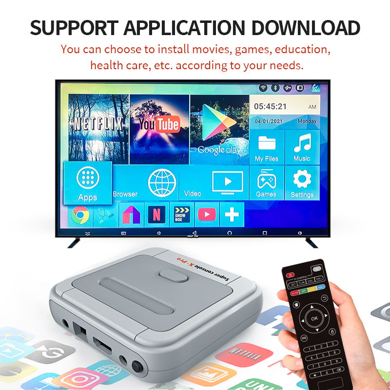 Super Console X Pro Amlogic S905X Wireless TV Game Console 64GB 128GB 50000+ Games Player TV Box 4K HD for PSP PS1 N64 NES Atatri GB Support APP Download