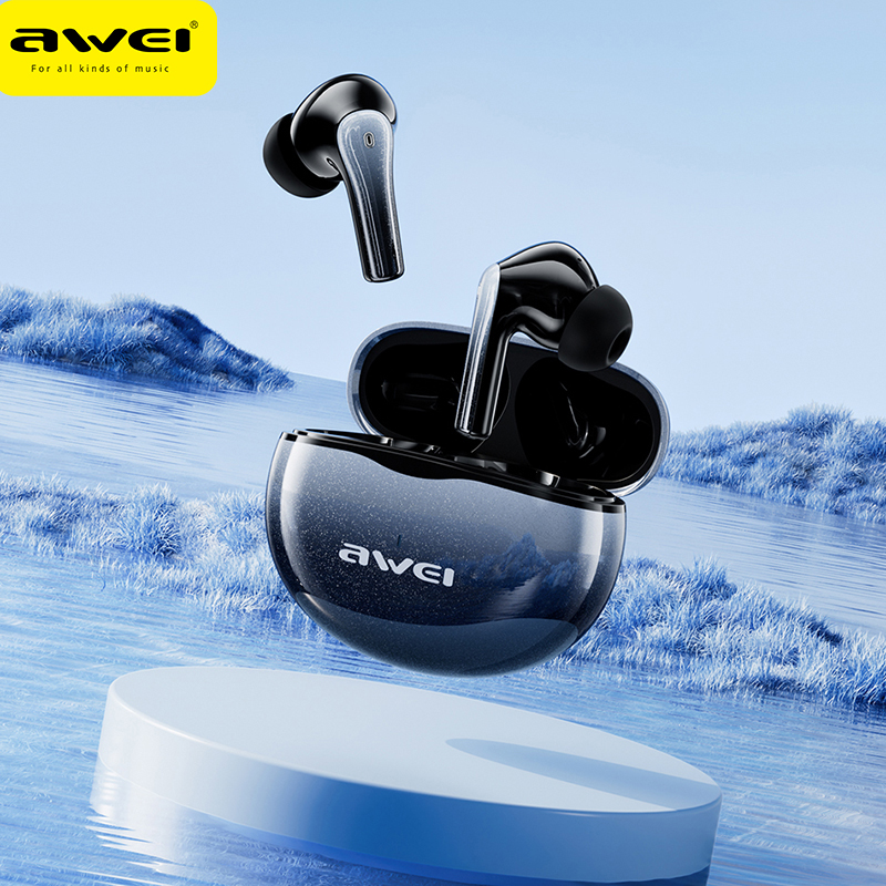 AWEI T62 TWS bluetooth 5.3 Earphone HiFi Stereo Bass ENC Noise Cancelling IPX5 Waterproof In-ear Sports Headphone with Mic