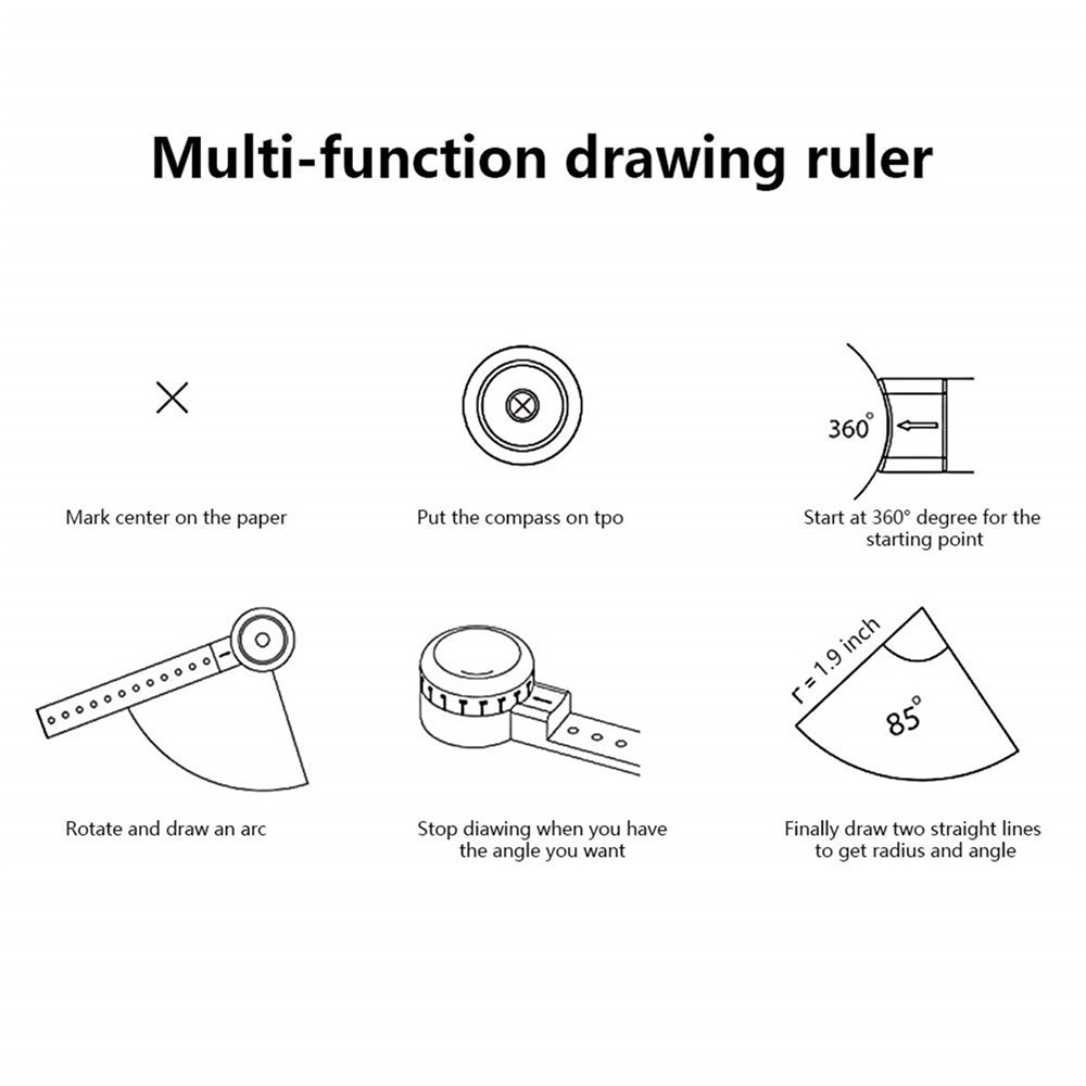 Multi-funtional Drawing Curved Metallic Ruler Mini Compass Protractor Combo Circles Drawing Patterns 6