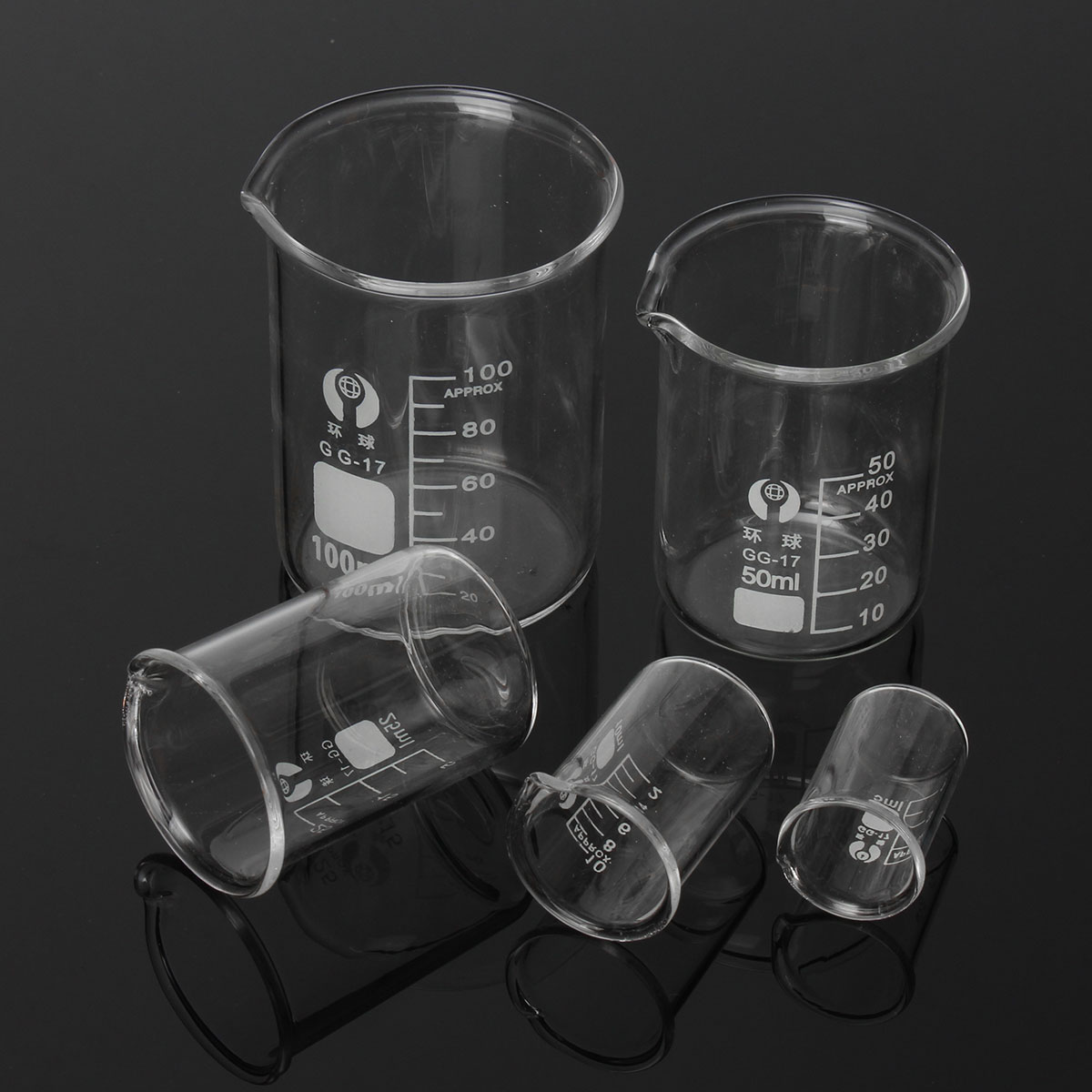 5Pcs 5ml 10ml 25ml 50ml 100ml Beaker Set Graduated Borosilicate Glass Beaker Volumetric Measuring Laboratory Glassware 43