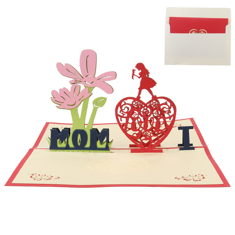 Creative Red Paper Carving 3D Card ThanksGiving Day Gift For Families Toys 