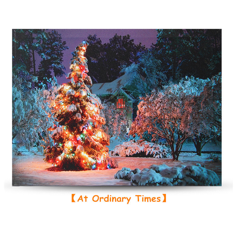 40 x 30cm Battery Operated LED Christmas Snowy House Front Tree Xmas Canvas Print Wall Art 