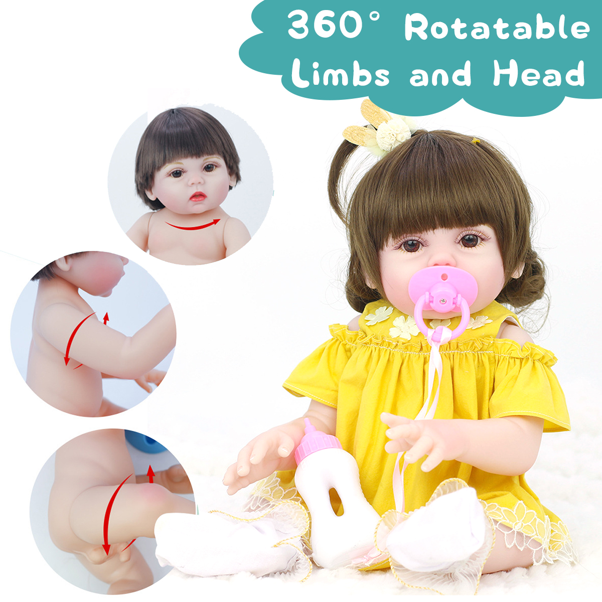 53CM Cute Soft Silicone Vinyl Lifelike Realistic Head Moveable Multi-function Reborn Baby Doll Toy - Photo: 2