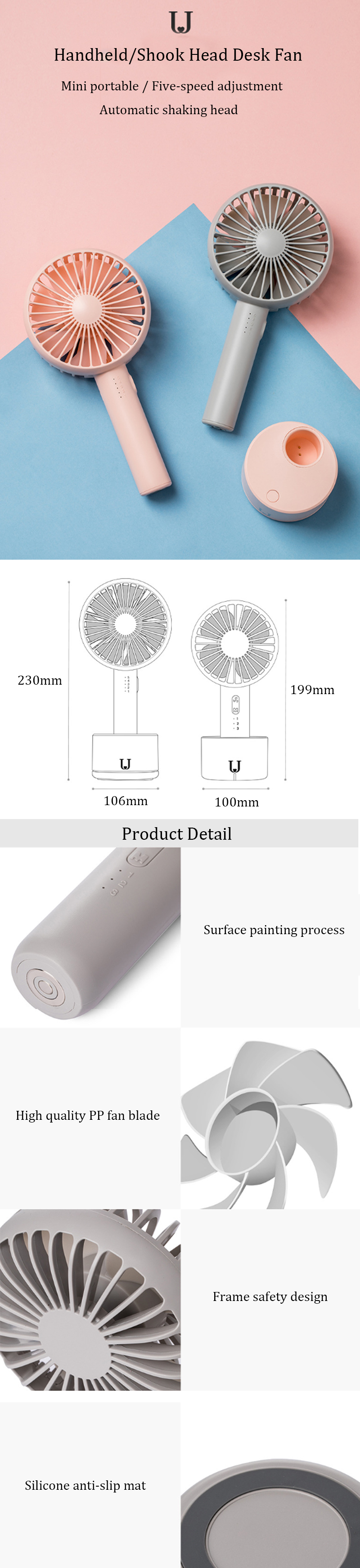 Xiaomi Jordan&Judy 2 In 1 Mini Handheld Oscillating Desktop USB Fan Cooling Fan Wind Cooler 17