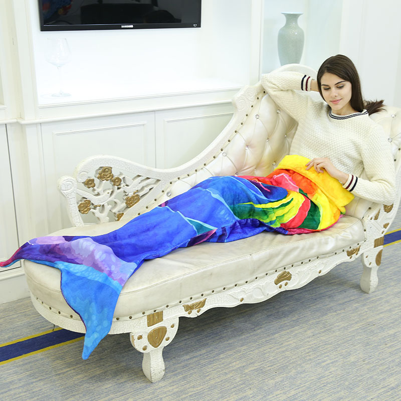 Mermaid Blanket Flannel Fleece Rainbow Mermaid Tail Blanket Adult Sofa Mermaid Quilt Wrap Blankets