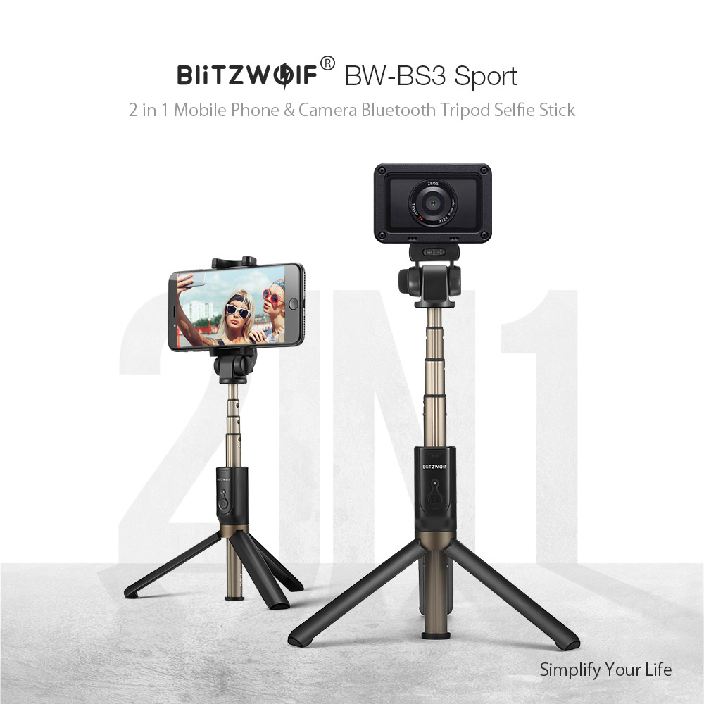 BlitzWolf® BW-BS3 Спортивный разносторонний 3 в 1 Bluetooth Штатив Моноподы и пульты для селфи Селфи-палка как для спорта камера, так и для смартфона