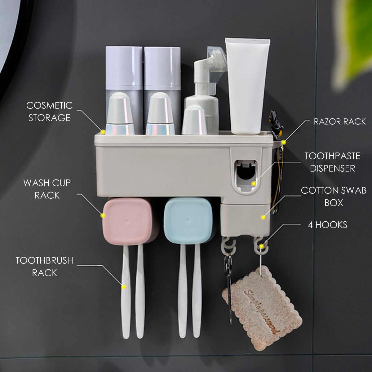 Wall-mounted Toothbrush Holder Toothpaste Dispenser Bathroom Storage Organizer