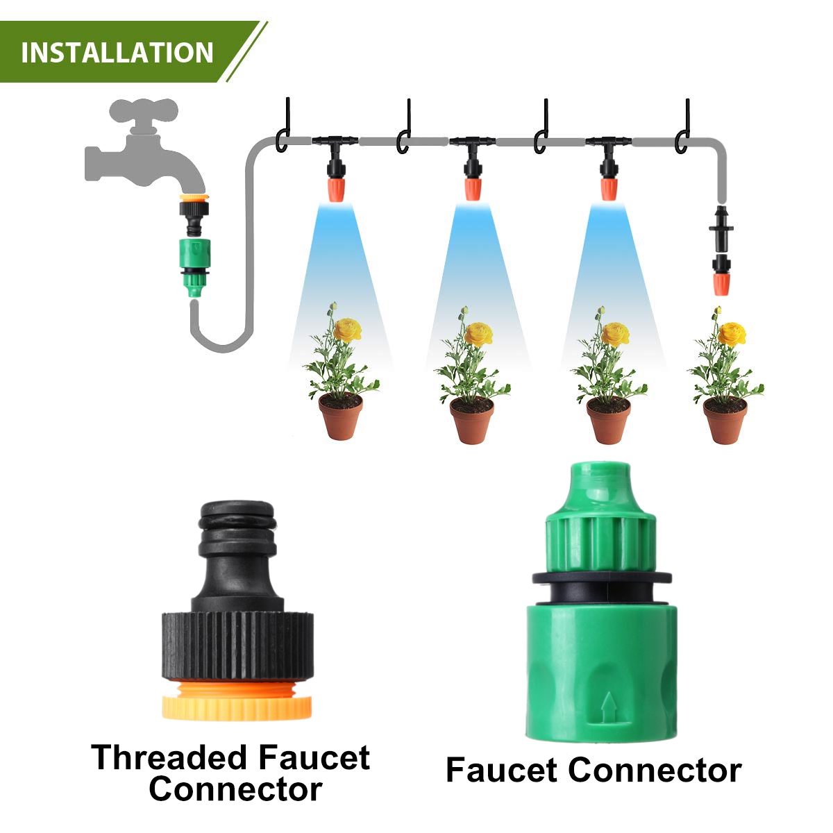 Adjustable Water Misting Cooling Irrigation System Kit Tubing Hose 5M/8M/10M/15M/20M/25M with Mist Nozzle Sprinkler