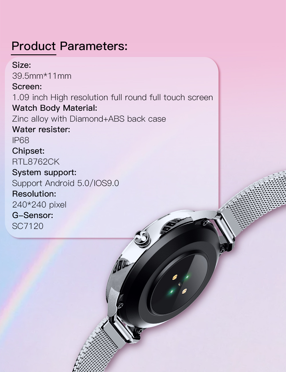GOKOO SN91 1.09 inch Full Touch Screen Rhinestone Decoration Heart Rate Blood Pressure SpO2 Monitor Multi-sport Modes IP68 Waterproof Smart Watch