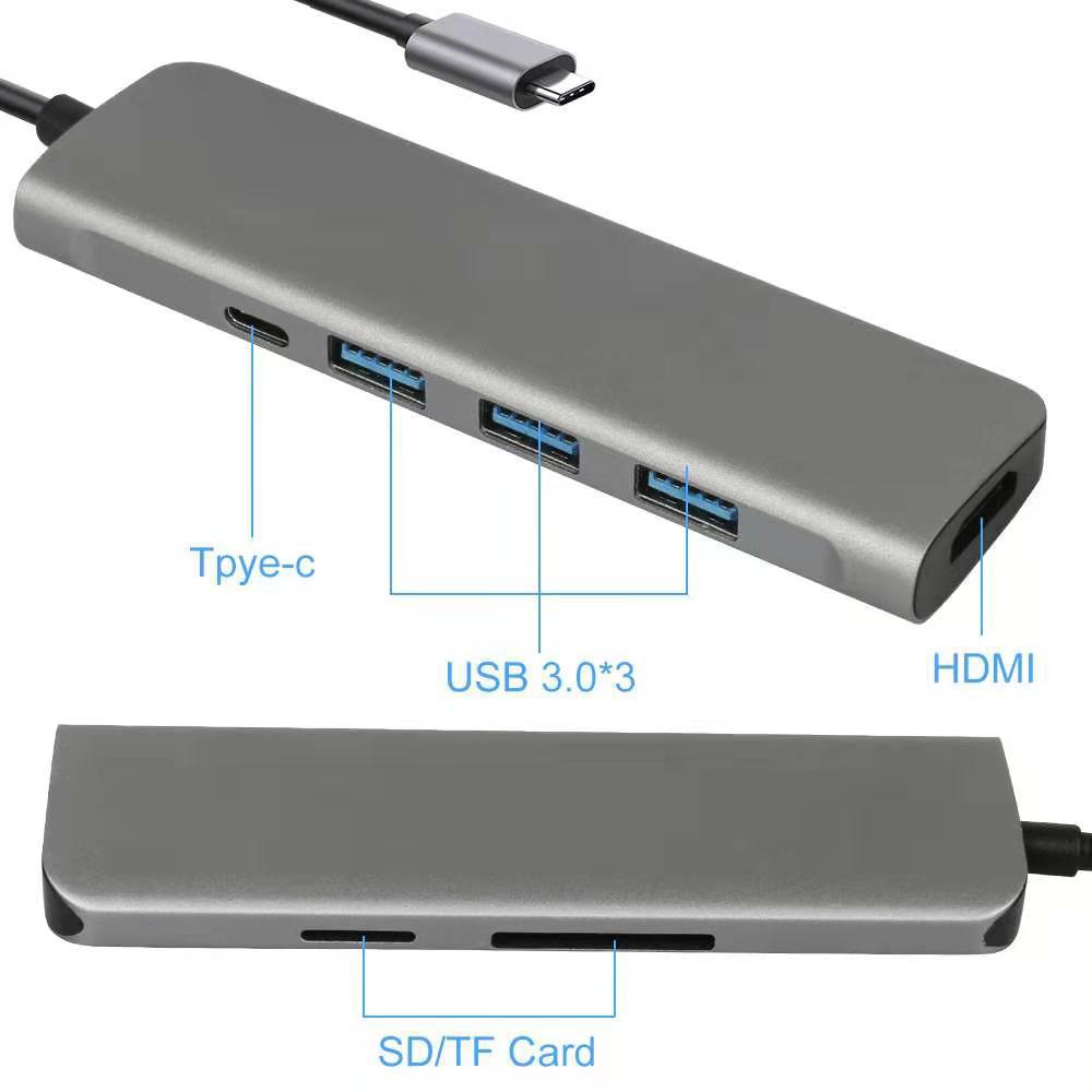 Bakeey 7 em 1 Type-C USB-C Hub Docking Station Adapter com 3 * USB 3.0 / Type-C PD Charging Port / 4K HD Display Interface HDMI / SD / TF Card Reader Slot