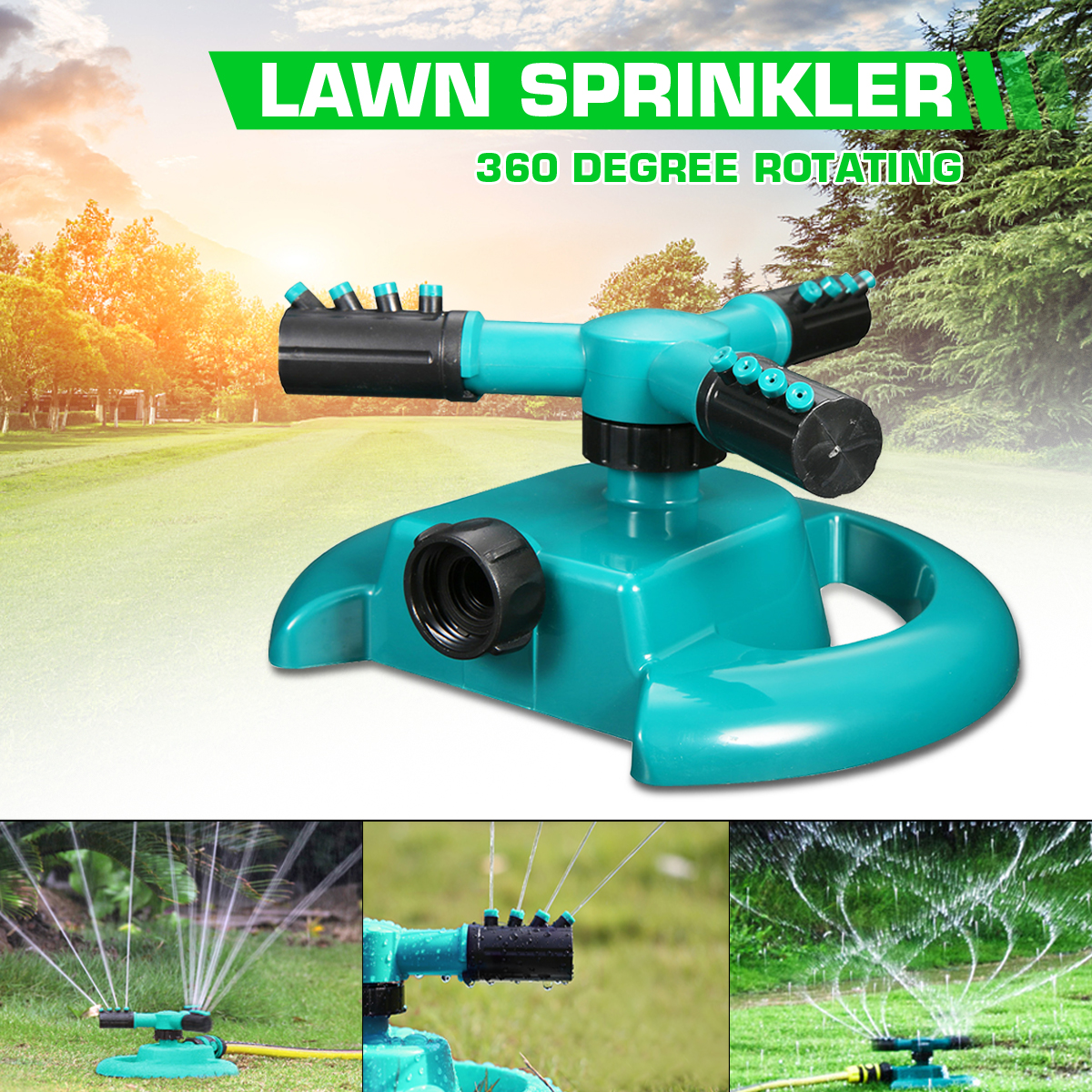 Lawn Sprinkler Automatic Garden Water Sprinklers Irrigation Rotation 360° US