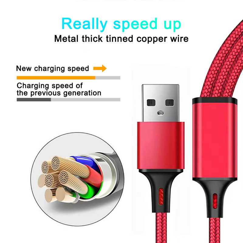 2A USB-A to Type-C/Micro/iP Cable Fast Charging Data Transmission Nylon Braided Core Line 1.2M Long for iPhone14 Pro for Huawei P50 for ViVo Y70s for Xiaomi Mi13