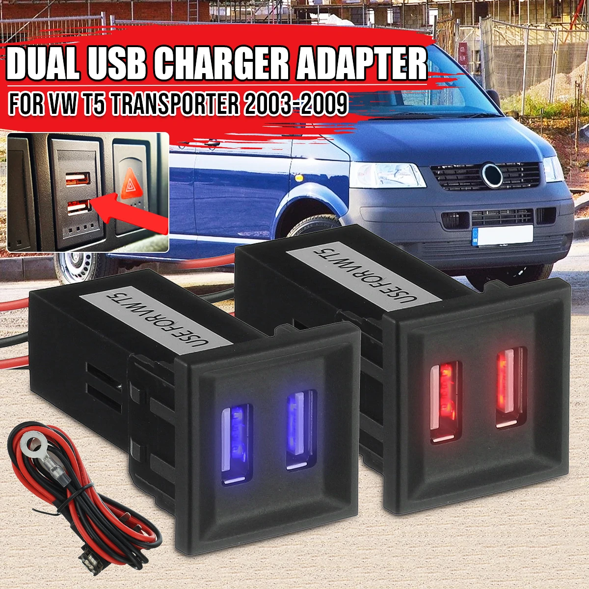 Dual USB Phone Charger Dash Blank Switch For VW T5 Transporter