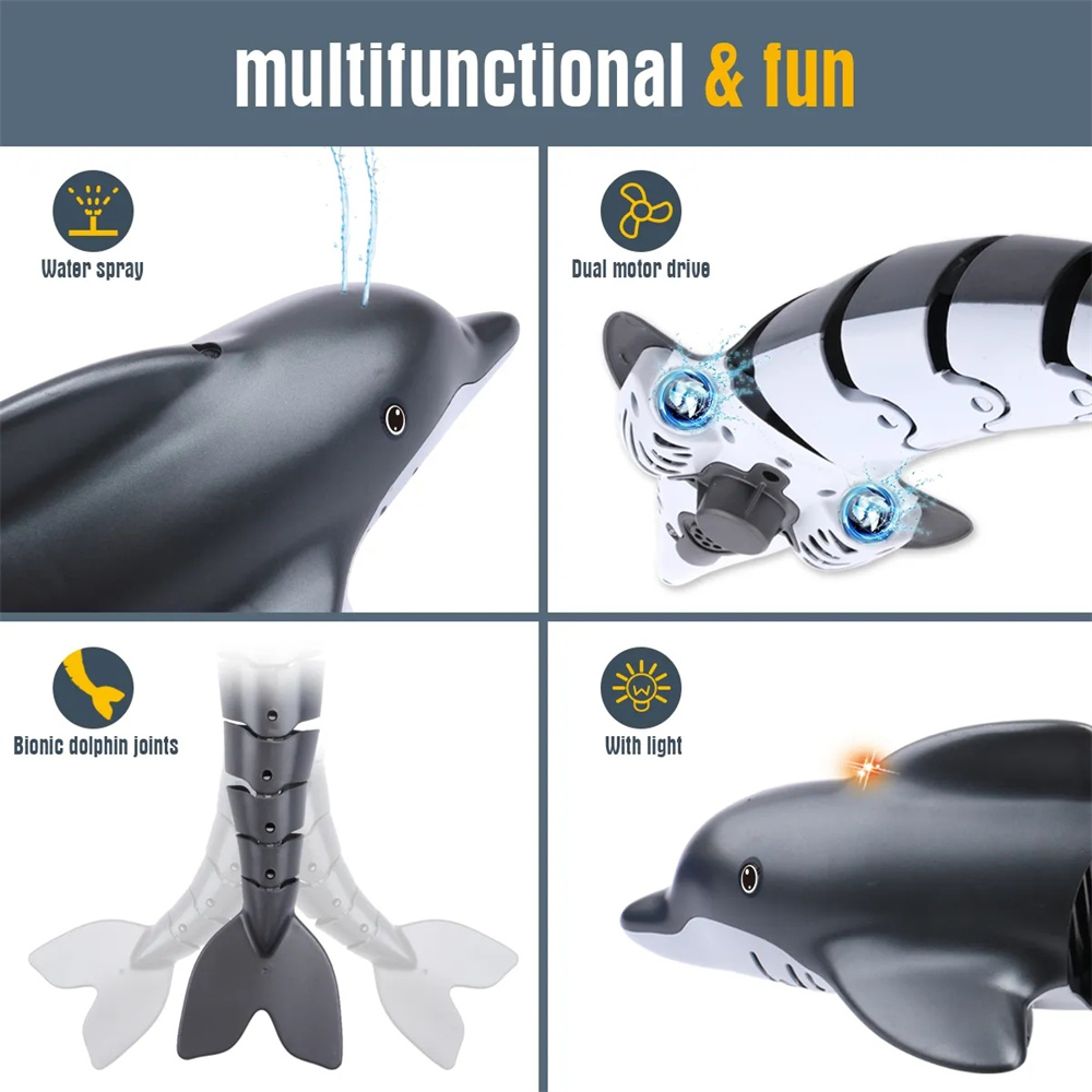 Stunt RC Dolphin 2.4G Whale Spray Water Toys Remote Controlled Boat Ship Submarine Robots Fish Electric Kids Children Gifts Two Battery