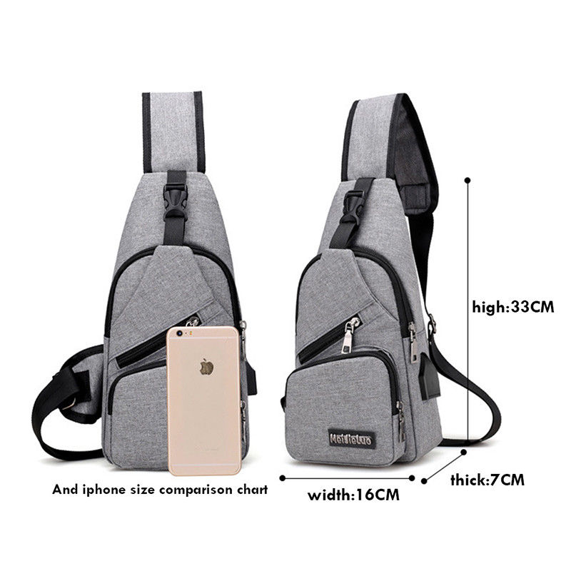 Men USB Charging Shoulder Chest Bag Sling Backpack Waterproof Sports Travel Pouch 17