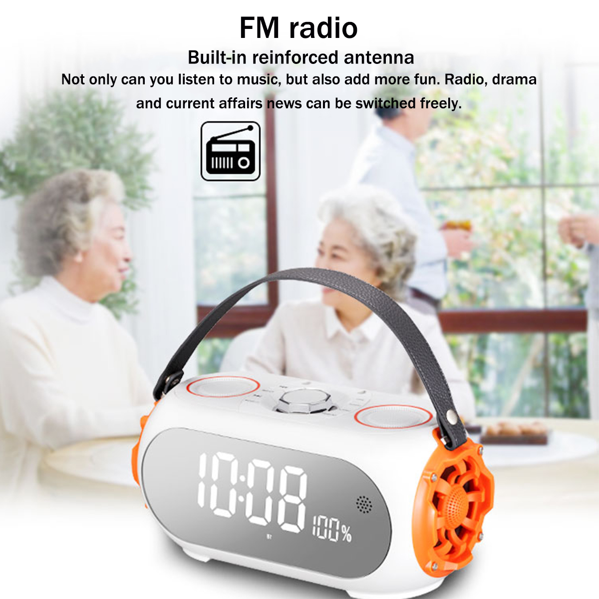 Portable Wireless Bluetooth 4.2 AUX TF USB Bass Speaker with Alarm Clock Function 15