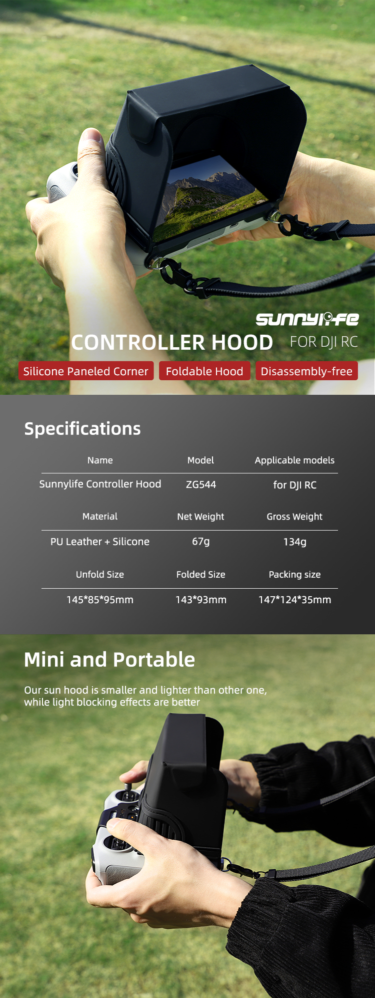 Sunnylife RC Controller Screen Sun Hood Foldable Sunshade Protection Cover Case Shell for DJI MINI 3 PRO / Mavic 3 / Air 2S Drone
