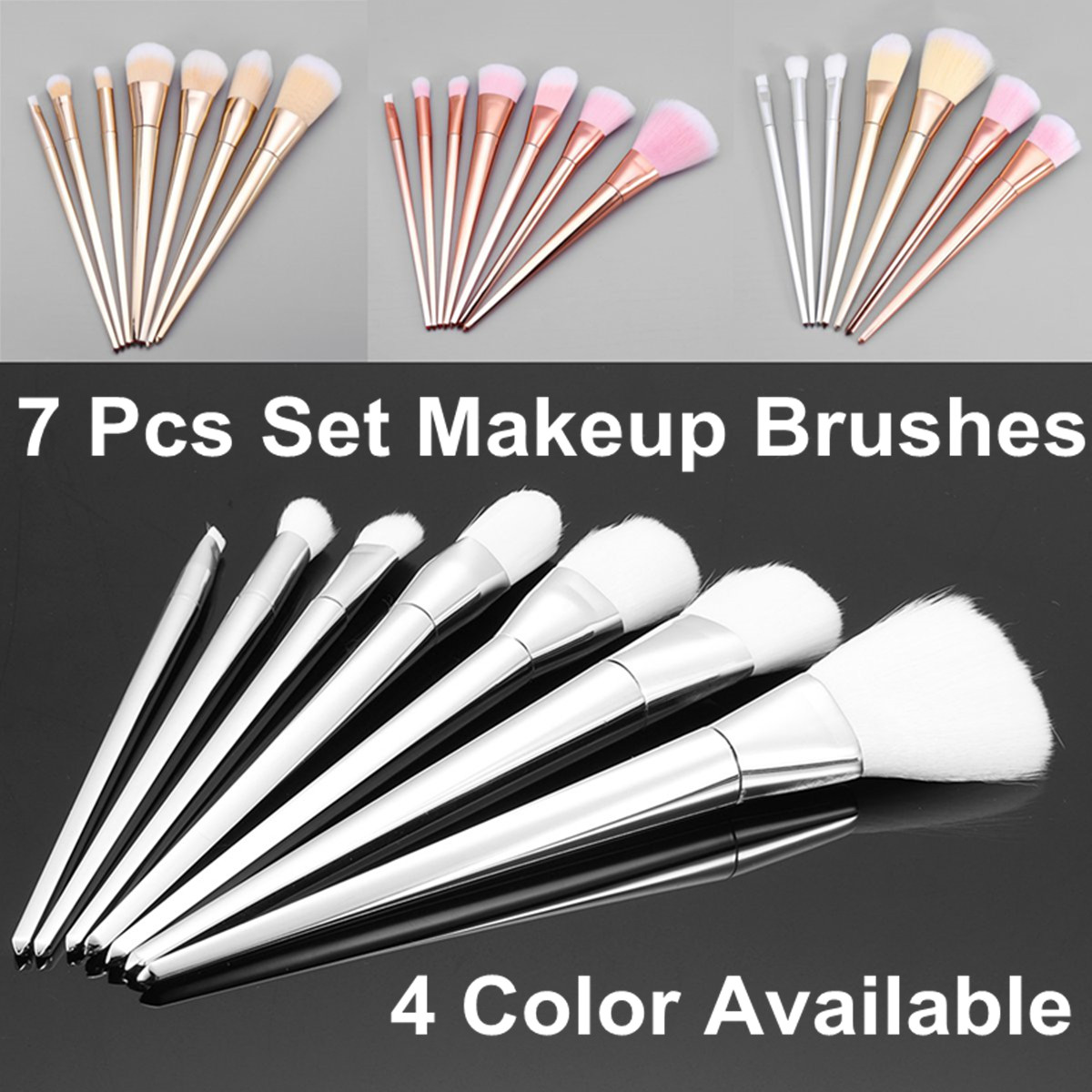 7Pcs Makeup Brushes Set Electroplating Rod