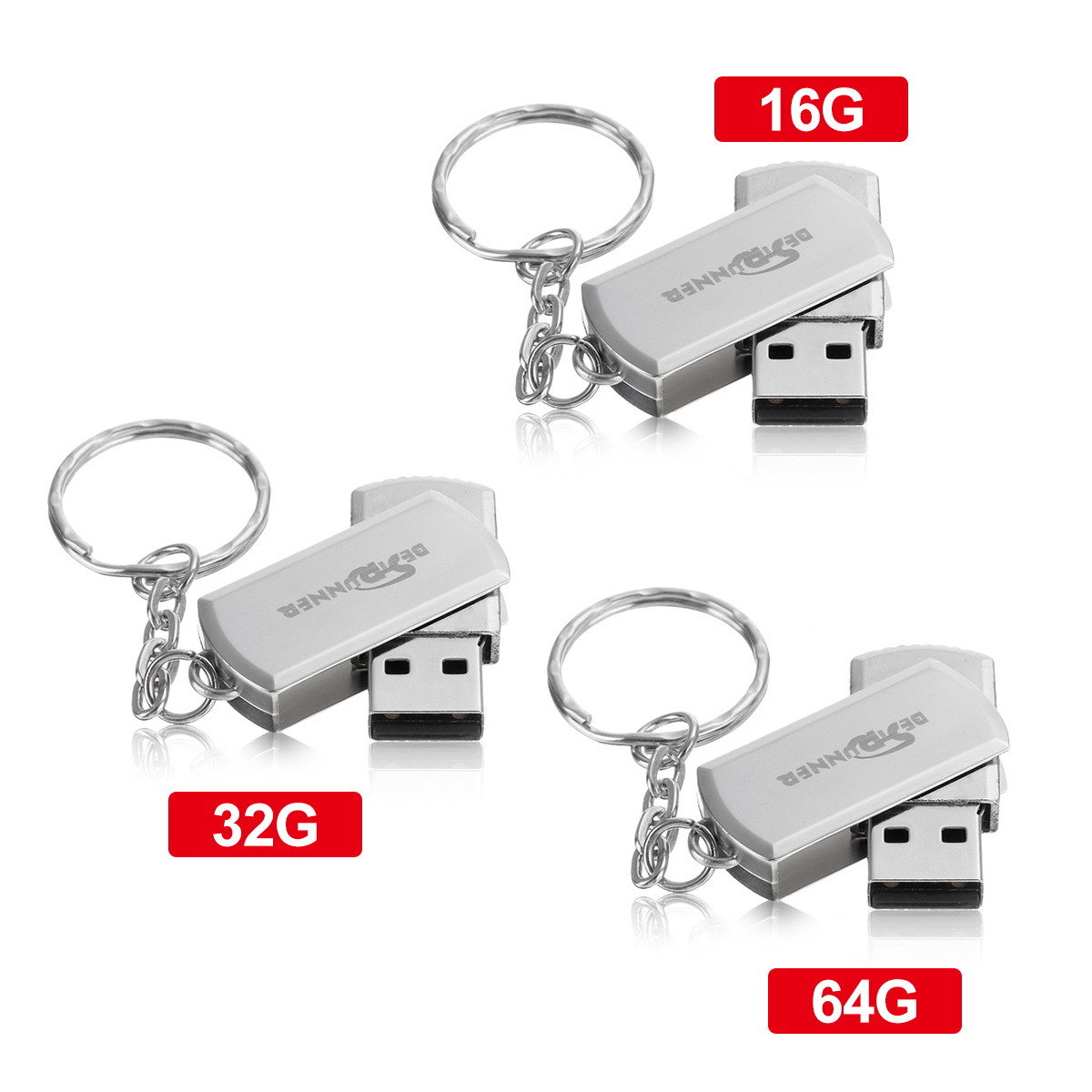 USB Flash Drive USB 2.0 16GB 32GB 64GB 360º Rotation Metal Flash Memory Card USB Stick Pen Drive U Disk