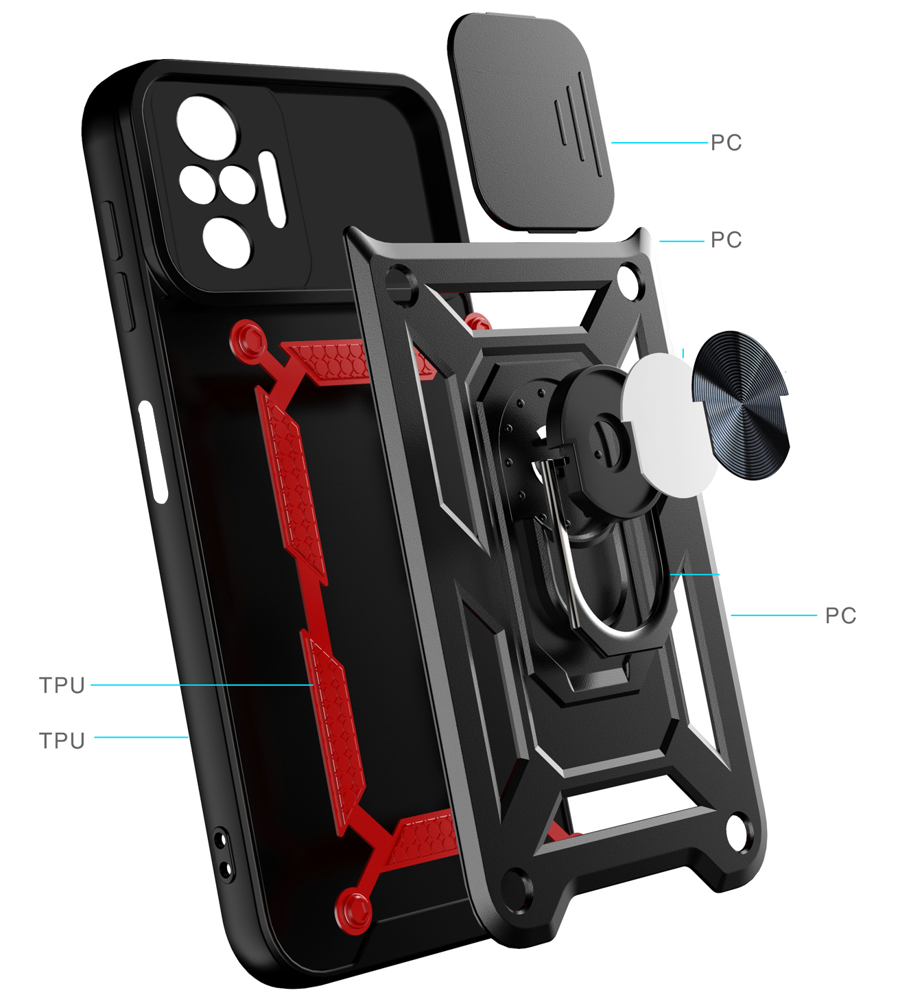 Bakeey for Xiaomi Redmi Note 10 Pro/ Redmi Note 10 Pro Max Case Armor Bumpers Shockproof Magnetic with 360 Rotation Finger Ring Holder Stand Slide-Camera Protection PC Protective Case Non-Original